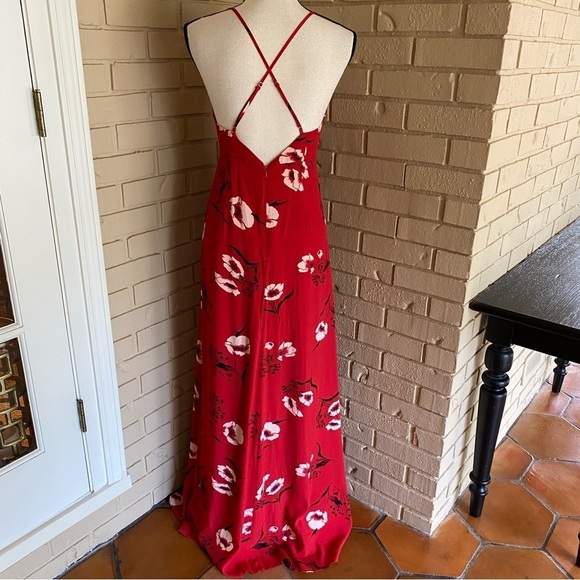 LULUS Beautiful Red Floral Lined Slit  Maxi Dress Size Small S - Picture 6 of 11
